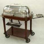 Large French Silver Plate and Carved Wood Meat Carving Trolley. Large vented dom