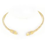 Vintage 18 Karat Yellow Gold Hinged Lion Head Choker Necklace Accented with Round Brilliant Cut Dia