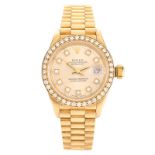 Lady's Rolex Presidential 18 Karat Yellow Gold Bracelet Watch with Factory Diamond Bezel and Hour M