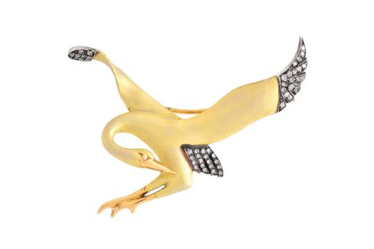 Vintage Approx. .45 Carat Round Brilliant Cut Diamond and 18 Karat Yellow Gold Swan Brooch. Diamond - Image 1 of 5