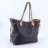 Louis Vuitton Brown Monogram Coated Canvas And Leather Neverfull MM Handbag. Golden brass hardware,