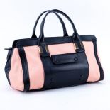 Chloe Peach Pink/Black Smooth Leather Alice MM Handbag. Gold tone hardware, the interior of black f