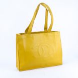 Chanel Yellow Caviar Leather Vintage Tote With Front Logo. Gold tone hardware. Interior with large