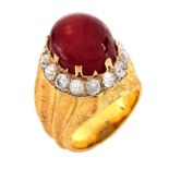 Vintage Mario Buccellati Approx. 25.0 Carat Cabochon Ruby, 2.10 Carat Old Mine Cut Diamond and 18 K