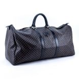 Celine Black Macadem Coated Canvas Boston Travel Bag. Gold tone hardware, black interior, black lea