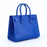 Saint Laurent Electric Blue Smooth Calf Leather Sac De Jour Baby PM. Gold tone hardware. Black leat