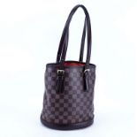 Louis Vuitton Damier Ebene Brown Coated Canvas Marais Handbag. Golden brass hardware, red fabric in