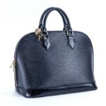 Louis Vuitton Black Epi Leather Alma PM Handbag. Golden brass hardware. Suede interior with phone a