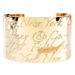 Tiffany & Co 18 Karat Yellow Gold Cuff Notes Bangle Bracelet. Signed, stamped 750. Very good condit