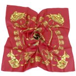 Hermes Silk Scarf "Les Cavaliers d'Or". Labeled appropriately. Good condition. Measures 34" x 70".