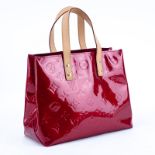 Louis Vuitton Dark Red Monogram Vernis Leather Reade PM Handbag. Golden brass hardware, red fabric