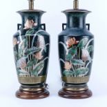 Pair of Japanese Nippon Vases as Lamps. Good condition. Measures 31-1/4" H (w/harp), vase: 15-1/2"