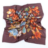 Hermes Silk Scarf "Leaves". Labeled appropriately. Good condition. Measures 34" x 70". Box included