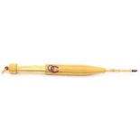 Antique 18 Karat Yellow Gold Pendant Mechanical Pencil Accented with Small Rose Cut Diamonds and Bu