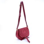 Chloe Grained Brique Leather Marcie Hobo Crossbody Bag. Brushed gold tone hardware. Interior of bro