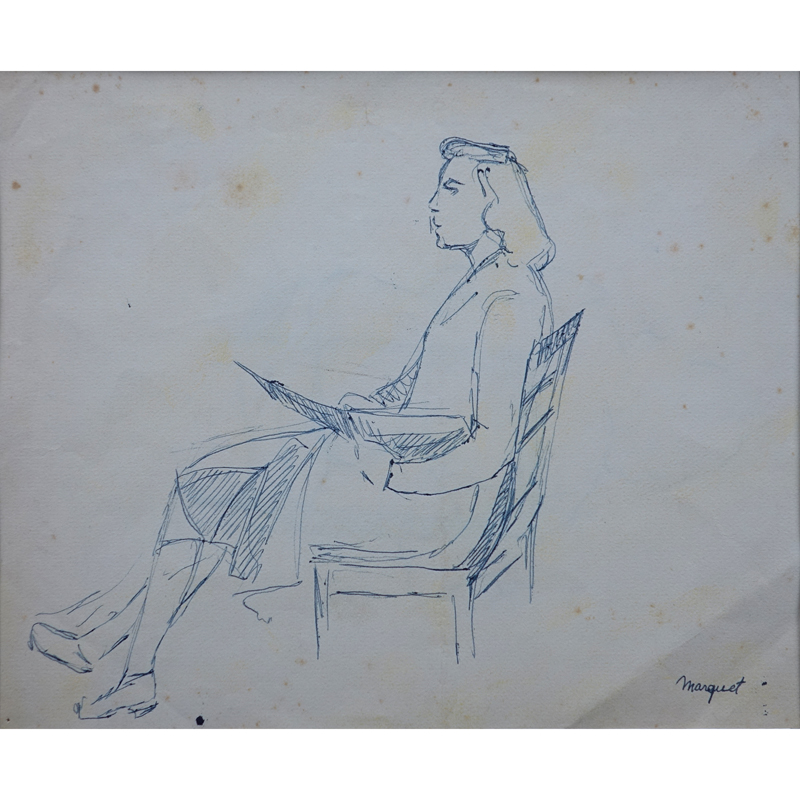 Attributed to: Albert Marquet, French (1875 - 1947) Ink on paper "Seated Woman", charcoal sketch en