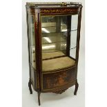 Tall Mid Century French Louis XVI Style Inlaid, Gilt Brass Mounted Vitrine. Floral inlay throughput