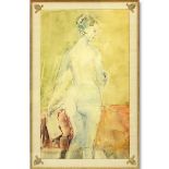 Large Modern Watercolor on Paper, Nude in Interior Scene, Unsigned. Good condition. Measures 24" H