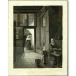 After: Pieter de Hooch, Antique Engraving "Interieur Hollandais", L.A. Claessens sculp. Foxing and