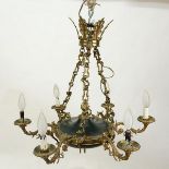 19/20th Century Empire Style Six-Light Gilt Brass and Tole Chandelier. Rubbing to gilt, losses to