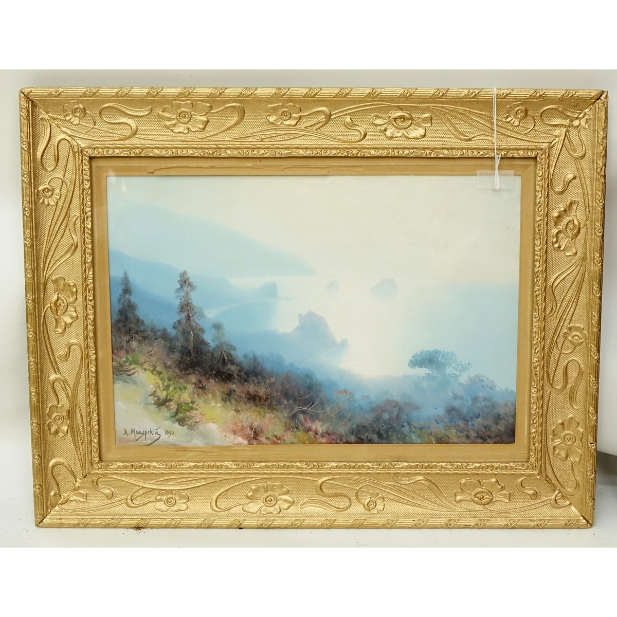 Arsenii Ivanovich Meschersky, Russian (1834 - 1902) Watercolor on paper "Mountain Shoreline" Signed - Image 2 of 4