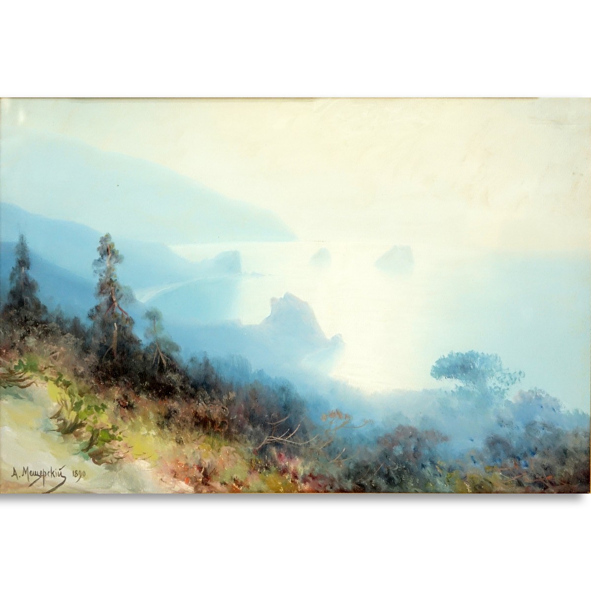 Arsenii Ivanovich Meschersky, Russian (1834 - 1902) Watercolor on paper "Mountain Shoreline" Signed