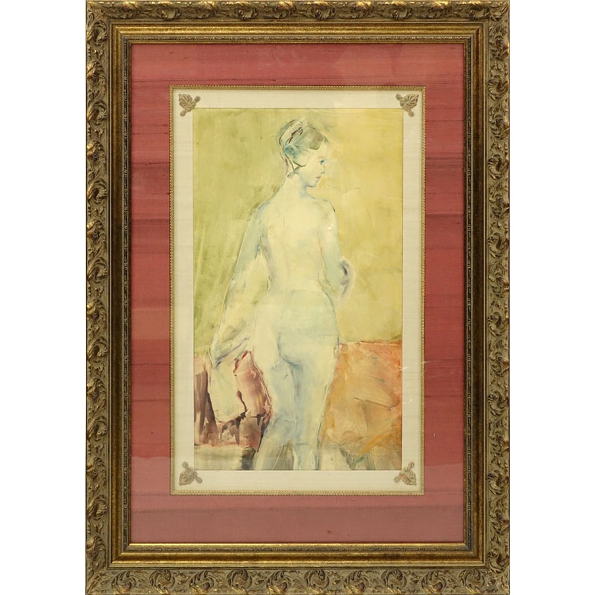 Large Modern Watercolor on Paper, Nude in Interior Scene, Unsigned. Good condition. Measures 24" H - Image 2 of 8
