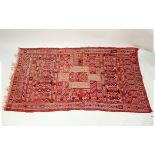 Semi Antique Moroccan Hand Knotted Tribal Rug. Wear to fringes, normal discoloration. Measures 96"