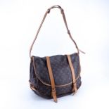 Louis Vuitton Brown Monogram Coated Canvas Saumur Double Strap 2 Sided Crossbody Messenger Bag. Gol