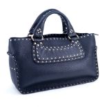 Celine Studded Black Grained Leather Boogie Handbag. Gold tone hardware, black suede interior with