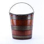 Antique Barrel Style Wood Coal Bucket or Planter. Unsigned. Typical wear from age and use. Measures
