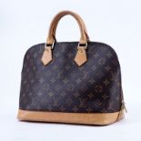 Louis Vuitton Brown Monogram Coated Canvas Alma PM Tote. Golden brass hardware, vachetta straps. Br