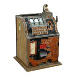 Antique 10 Cent 3-Bar Slot Machine with Key, Huber Coin Machine Sales Co. Chicago, Illinois. U.S.A,