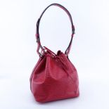 Louis Vuitton Red Epi Leather Noe PM Bag. Golden brass hardware. Red suede interior. Labeled approp