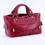 Celine Red Soft/Quilted Leather Boogie Bag With 2 Front Pockets. Brushed gold tone hardware, black