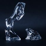 Grouping of Two (2): Baccarat Clear Crystal Horse Figurine, Baccarat Clear Crystal Frog Figurine. E