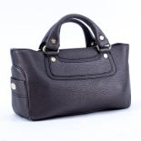 Celine Dark Bronze Leather Boogie Handbag. Gold tone hardware, signature fabric interior with zippe