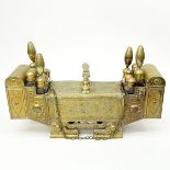 Antique Islamic Brass Shoe Shine Valet Stand with Bottles. Ornate Islamic motif on surface, key inc