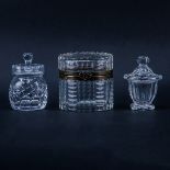 Collection of Three (3) Lidded Crystal Containers. Includes: unsigned round vanity box 4-1/2" H, Ba