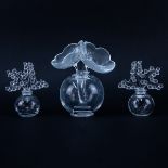 Group of Three (3): Pair of Lalique "Lily of the Valley" Crystal Perfume Bottles, Large Lalique "An