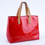 Louis Vuitton Flashy Red Monogram Vernis Reade PM Handbag. Golden brass hardware, red canvas interi