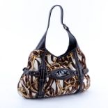 Gucci Brown/White/Gold Velvet And Leather Bridal Bit Hobo Bag. Gold tone hardware, monogram canvas