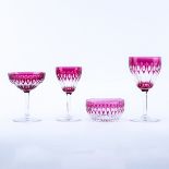 Forty Two (42) Piece Bohemian Style Cranberry to Clear Stemware. Includes: 9 red wine glasses 6-3/4