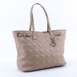 Dior Beige Cannage Coated Canvas Panarea Tote GM. Gold tone hardware, tan canvas interior with zipp