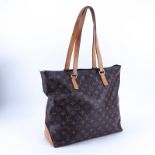 Louis Vuitton Brown Monogram Coated Canvas Cabas Mezzo Tote. Golden brass hardware. Brown canvas in