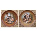 Pair Vintage Framed Cico China Decorative Porcelain Plates. Depicting paintings after Bartolomé Est