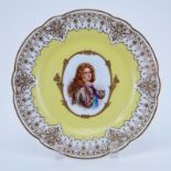 19/20th Century Sevres Portrait Plate. Painted with a bust-length portrait of Duc de Bourgogne. Gol