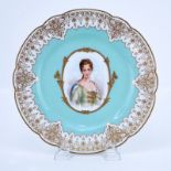 19/20th Century Sevres Portrait Plate. Painted with a bust-length portrait of Duchess de Bourgogne.