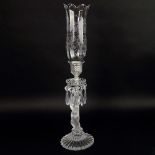 Baccarat Figural Candlestick With Prisms and Etched Hurricane Shade. Signed. Chips on prisms or in