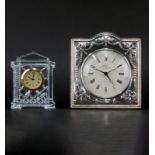 Grouping of Two (2) Vintage Clocks. Includes: R. Carr sterling silver clock, Waterford crystal cloc